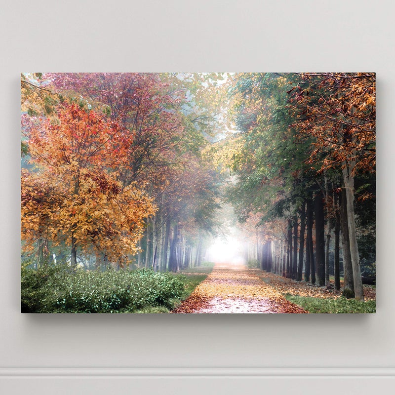Renditions Gallery Home Wall Art Pictures Pathway through the Misty Autum Forest Canvas Hanging Prints for Living Room Office Decorations - 24"X36" LT08 - Image 1